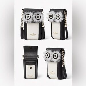 Kate Spade New York Owl Phone Crossbody Bag Black White Novelty EUC